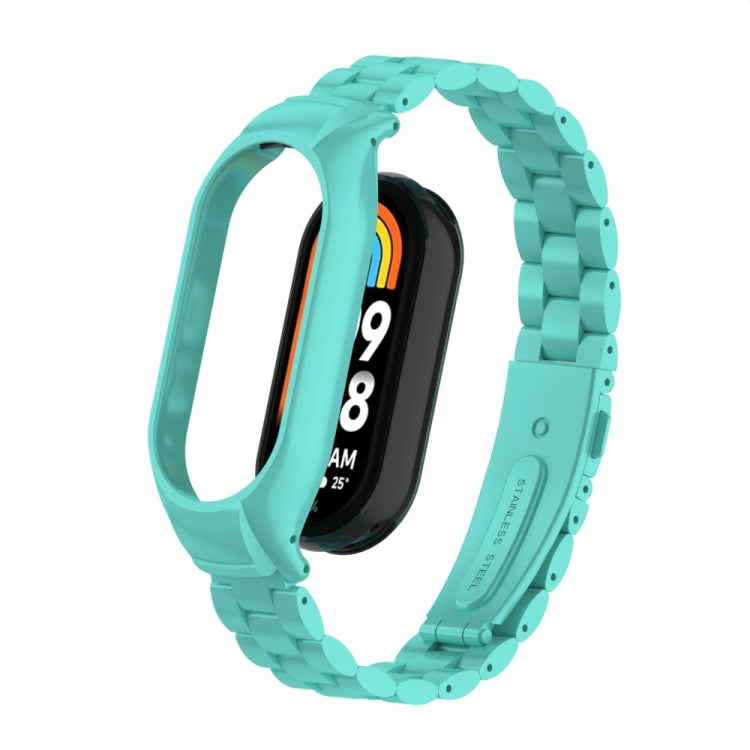 For Xiaomi Mi Band 8 Integrated Metal Case + Three-bead Watch Band(Tiffany Blue) - Smart Wear by PMC TechLife | Online Shopping South Africa | PMC TechLife