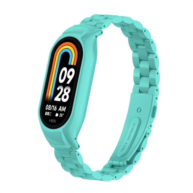 For Xiaomi Mi Band 8 Integrated Metal Case + Three-bead Watch Band(Tiffany Blue) - Smart Wear by PMC TechLife | Online Shopping South Africa | PMC TechLife
