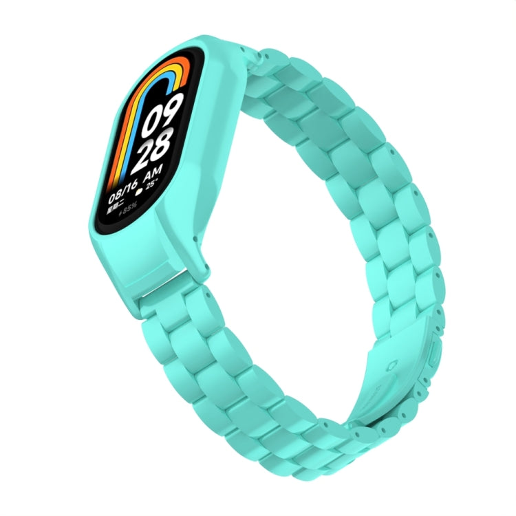 For Xiaomi Mi Band 8 Integrated Metal Case + Three-bead Watch Band(Tiffany Blue) - Smart Wear by PMC TechLife | Online Shopping South Africa | PMC TechLife