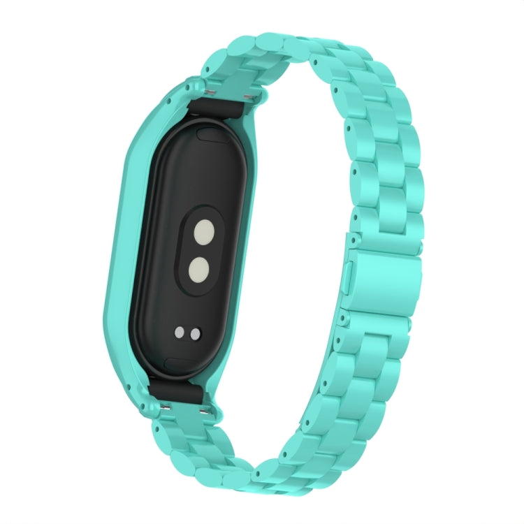 For Xiaomi Mi Band 8 Integrated Metal Case + Three-bead Watch Band(Tiffany Blue) - Smart Wear by PMC TechLife | Online Shopping South Africa | PMC TechLife