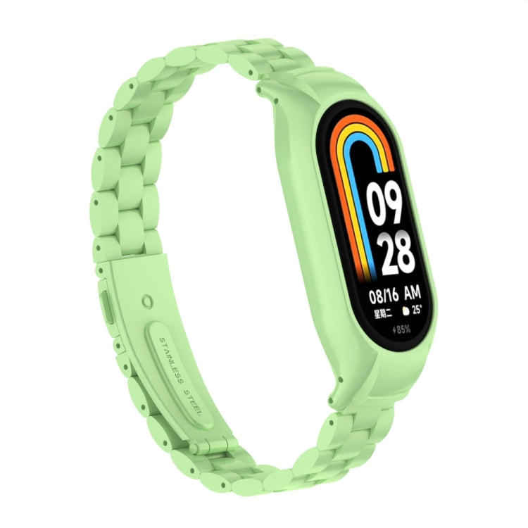 For Xiaomi Mi Band 8 Integrated Metal Case + Three-bead Watch Band(Matcha Green) - Smart Wear by PMC TechLife | Online Shopping South Africa | PMC TechLife