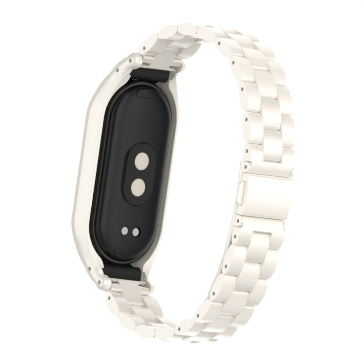 For Xiaomi Mi Band 8 Integrated Metal Case + Three-bead Watch Band(Beige) - Smart Wear by PMC TechLife | Online Shopping South Africa | PMC TechLife