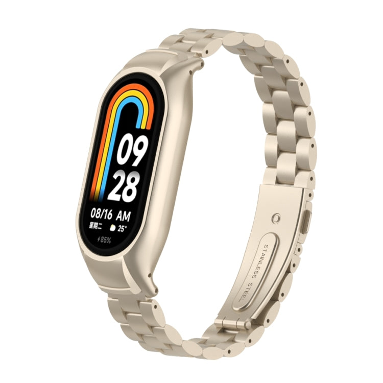 For Xiaomi Mi Band 8 Integrated Metal Case + Three-bead Watch Band(Starlight Color) - Smart Wear by PMC TechLife | Online Shopping South Africa | PMC TechLife