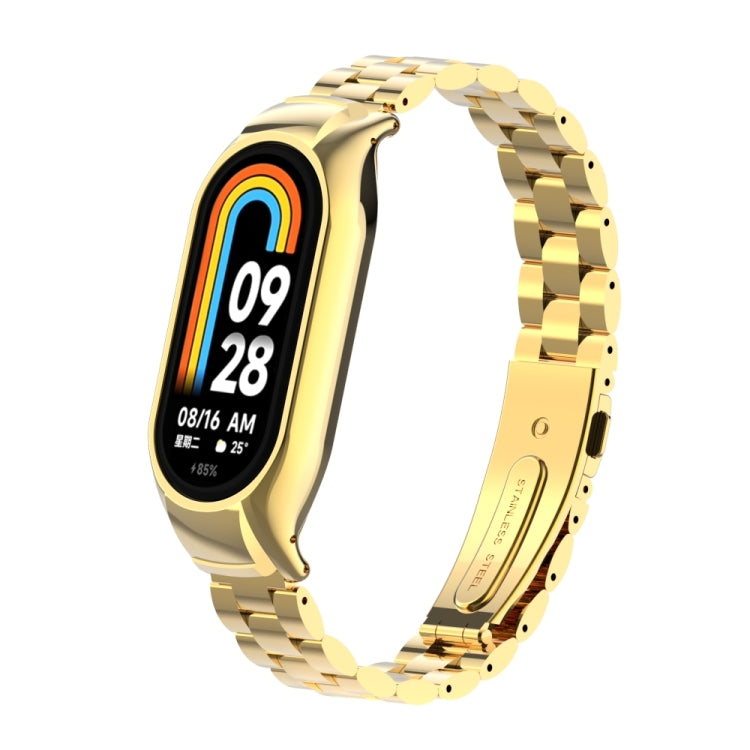 For Xiaomi Mi Band 8 Integrated Metal Case + Three-bead Watch Band(Gold) - Smart Wear by PMC TechLife | Online Shopping South Africa | PMC TechLife