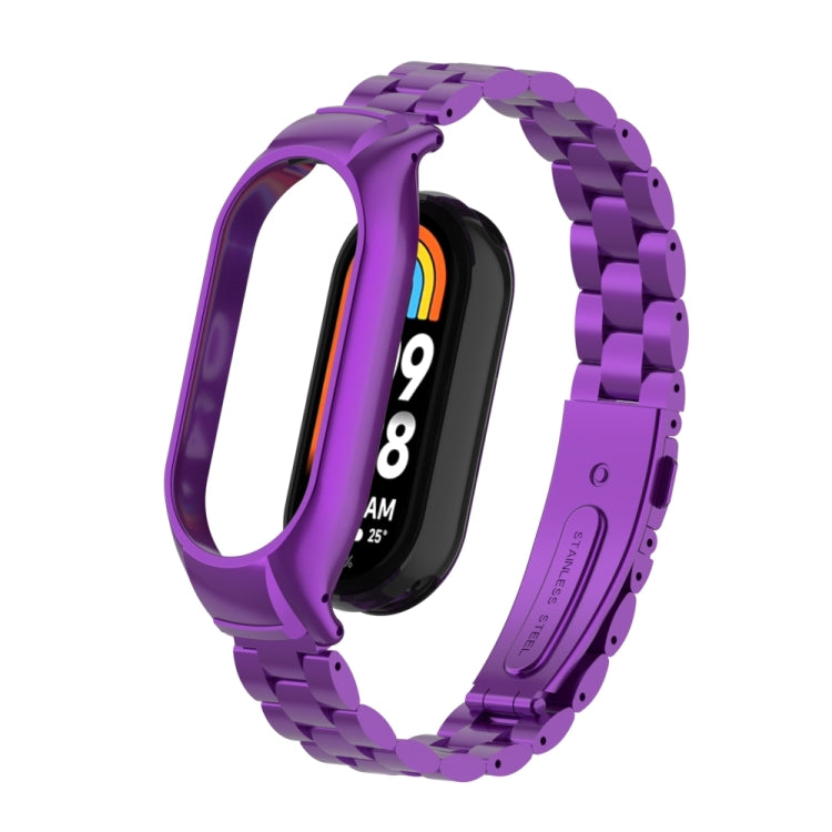 For Xiaomi Mi Band 8 Integrated Metal Case + Three-bead Watch Band(Purple) - Smart Wear by PMC TechLife | Online Shopping South Africa | PMC TechLife