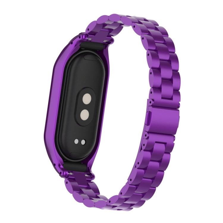 For Xiaomi Mi Band 8 Integrated Metal Case + Three-bead Watch Band(Purple) - Smart Wear by PMC TechLife | Online Shopping South Africa | PMC TechLife
