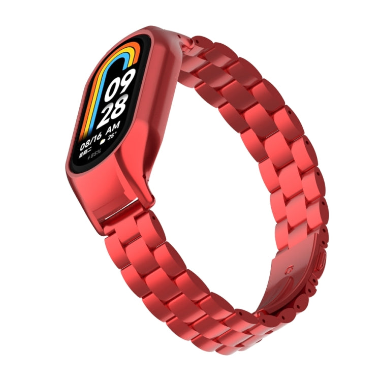 For Xiaomi Mi Band 8 Integrated Metal Case + Three-bead Watch Band(Red) - Smart Wear by PMC TechLife | Online Shopping South Africa | PMC TechLife