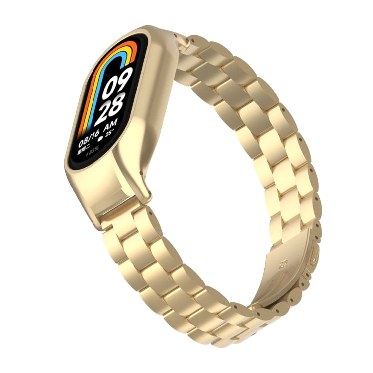 For Xiaomi Mi Band 8 Integrated Metal Case + Three-bead Watch Band(Retro Gold) - Smart Wear by PMC TechLife | Online Shopping South Africa | PMC TechLife