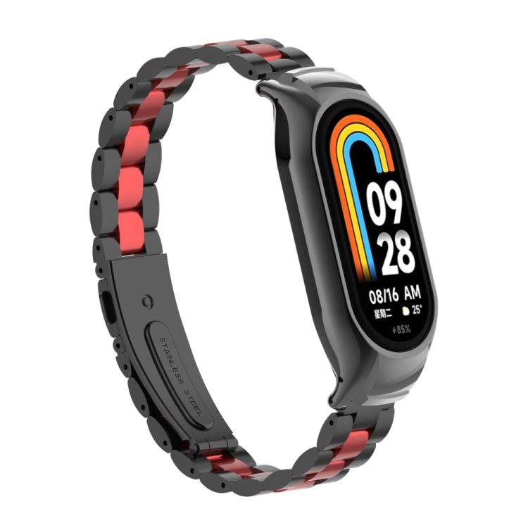 For Xiaomi Mi Band 8 Integrated Metal Case + Three-bead Watch Band(Black+Red) - Smart Wear by PMC TechLife | Online Shopping South Africa | PMC TechLife