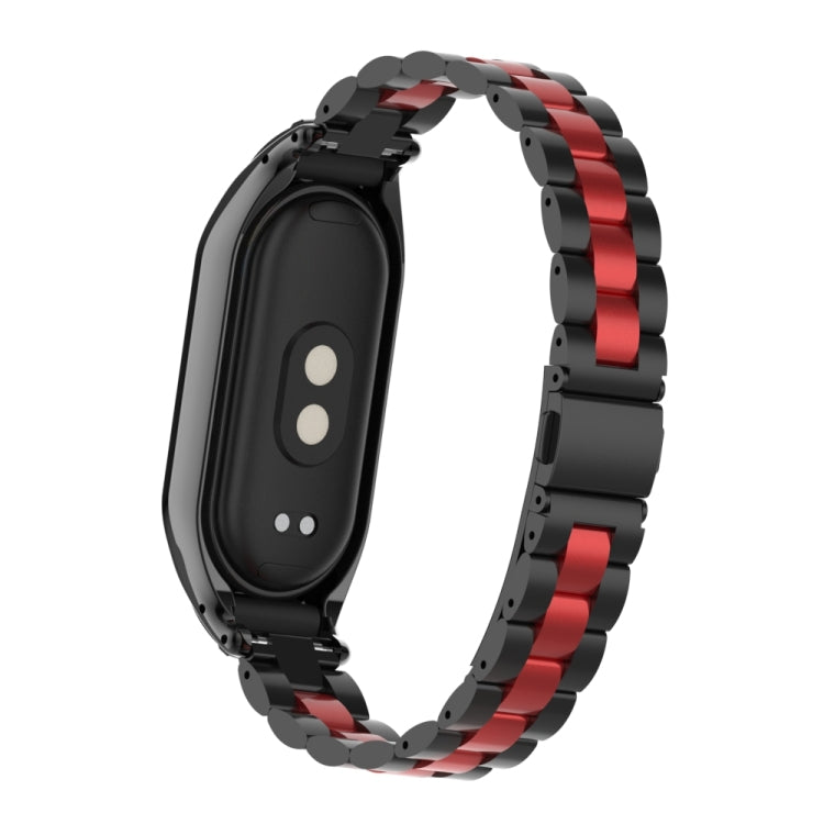 For Xiaomi Mi Band 8 Integrated Metal Case + Three-bead Watch Band(Black+Red) - Smart Wear by PMC TechLife | Online Shopping South Africa | PMC TechLife
