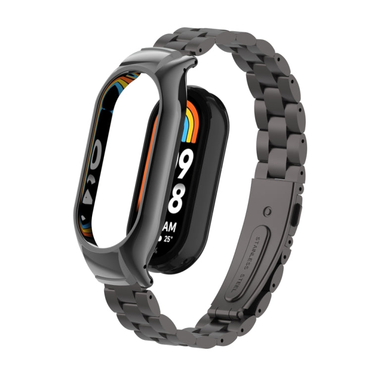 For Xiaomi Mi Band 8 Integrated Metal Case + Three-bead Watch Band(Elegant Black) - Smart Wear by PMC TechLife | Online Shopping South Africa | PMC TechLife
