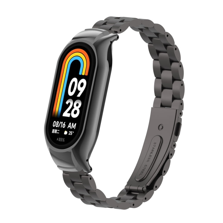 For Xiaomi Mi Band 8 Integrated Metal Case + Three-bead Watch Band(Elegant Black) - Smart Wear by PMC TechLife | Online Shopping South Africa | PMC TechLife