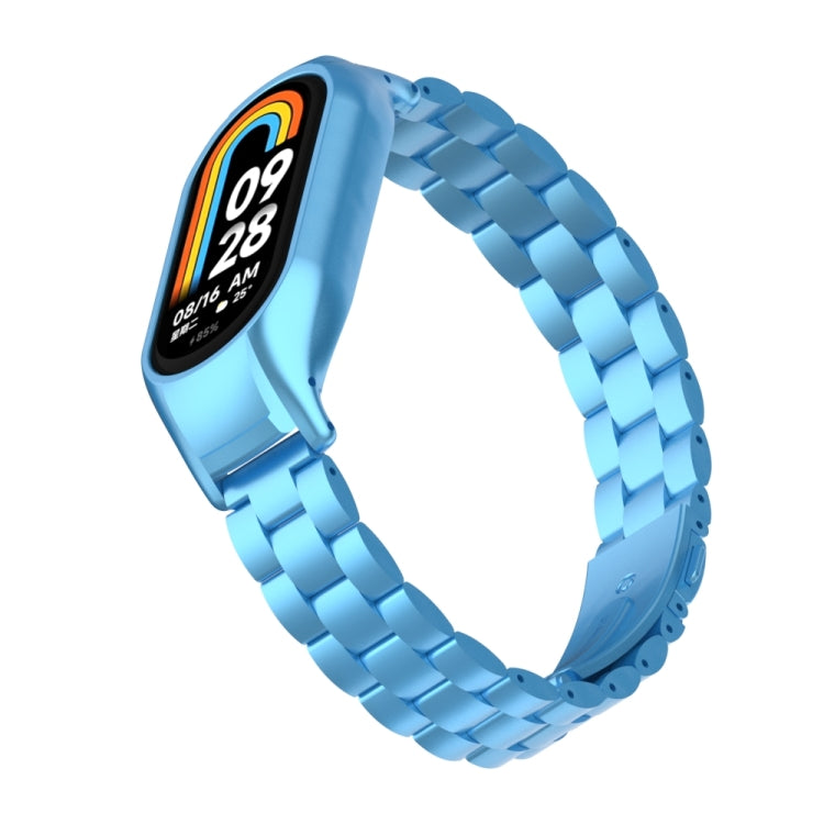 For Xiaomi Mi Band 8 Integrated Metal Case + Three-bead Watch Band(Sky Blue) - Smart Wear by PMC TechLife | Online Shopping South Africa | PMC TechLife