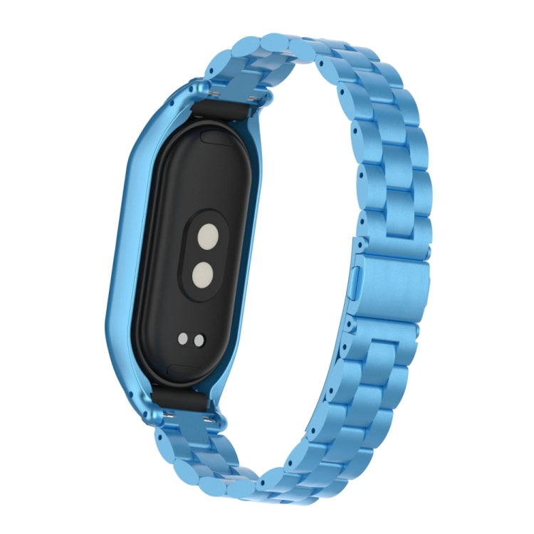 For Xiaomi Mi Band 8 Integrated Metal Case + Three-bead Watch Band(Sky Blue) - Smart Wear by PMC TechLife | Online Shopping South Africa | PMC TechLife