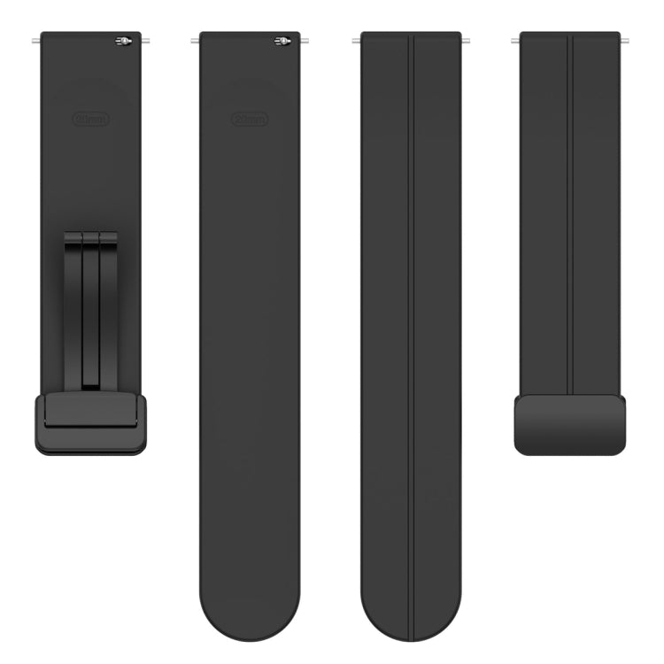 20mm Universal Flat Head Groove Folding Black Buckle Silicone Watch Band(Black) - Smart Wear by PMC TechLife | Online Shopping South Africa | PMC TechLife