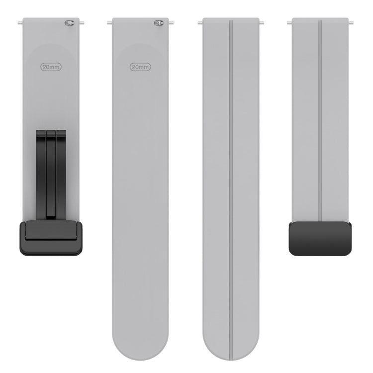 20mm Universal Flat Head Groove Folding Black Buckle Silicone Watch Band(Light Grey) - Smart Wear by PMC TechLife | Online Shopping South Africa | PMC TechLife