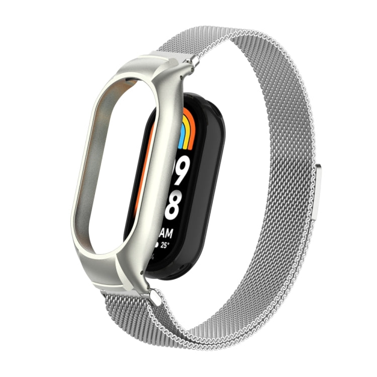For Xiaomi Mi Band 8 Integrated Metal Case + Milanese Magnetic Watch Band(Silver) - Smart Wear by PMC TechLife | Online Shopping South Africa | PMC TechLife