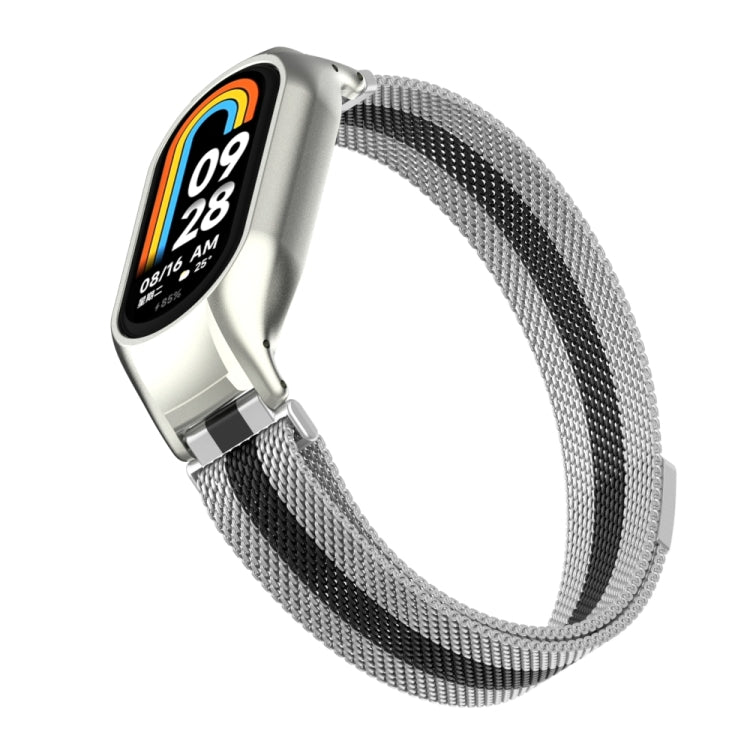 For Xiaomi Mi Band 8 Integrated Metal Case + Milanese Magnetic Watch Band(Silver+Black) - Smart Wear by PMC TechLife | Online Shopping South Africa | PMC TechLife