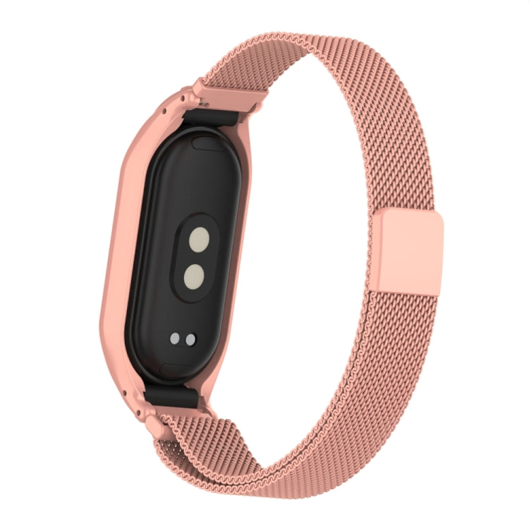 For Xiaomi Mi Band 8 Integrated Metal Case + Milanese Magnetic Watch Band(Bright Pink) - Smart Wear by PMC TechLife | Online Shopping South Africa | PMC TechLife