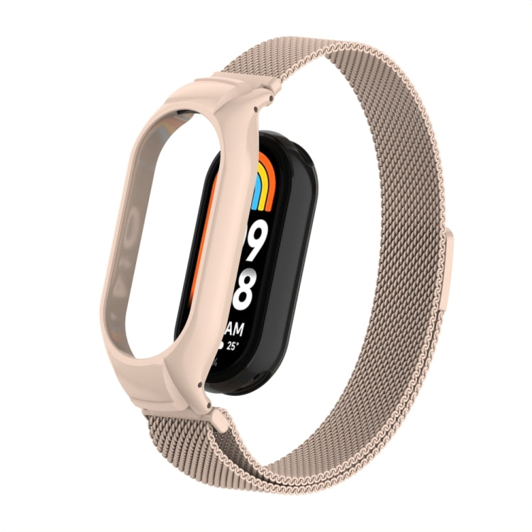 For Xiaomi Mi Band 8 Integrated Metal Case + Milanese Magnetic Watch Band(Lotus Pink) - Smart Wear by PMC TechLife | Online Shopping South Africa | PMC TechLife
