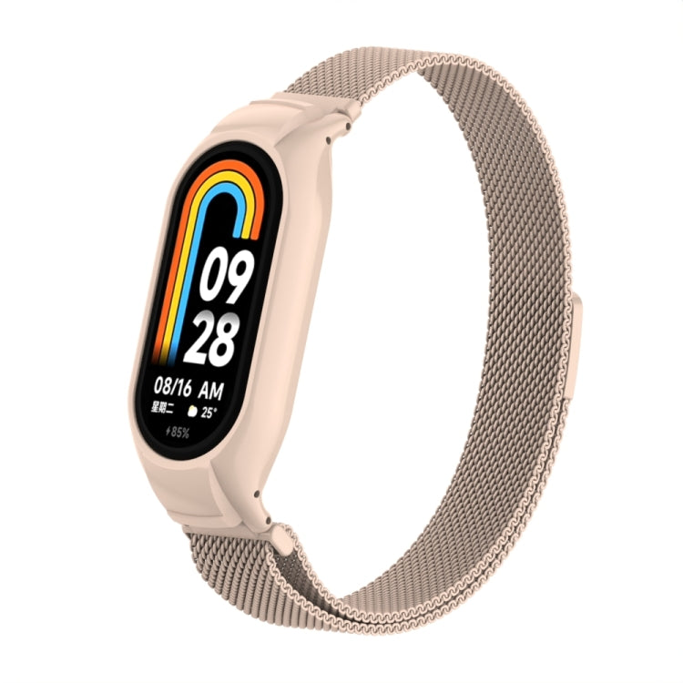 For Xiaomi Mi Band 8 Integrated Metal Case + Milanese Magnetic Watch Band(Lotus Pink) - Smart Wear by PMC TechLife | Online Shopping South Africa | PMC TechLife