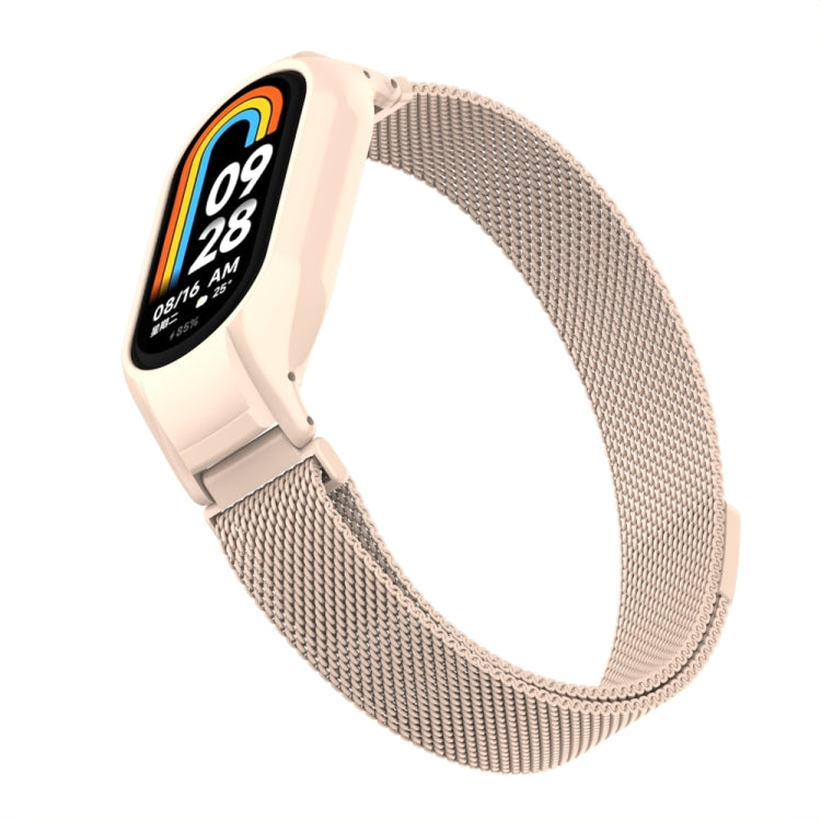 For Xiaomi Mi Band 8 Integrated Metal Case + Milanese Magnetic Watch Band(Lotus Pink) - Smart Wear by PMC TechLife | Online Shopping South Africa | PMC TechLife