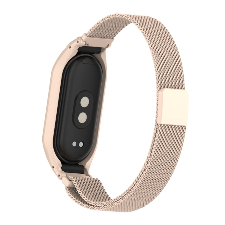 For Xiaomi Mi Band 8 Integrated Metal Case + Milanese Magnetic Watch Band(Lotus Pink) - Smart Wear by PMC TechLife | Online Shopping South Africa | PMC TechLife