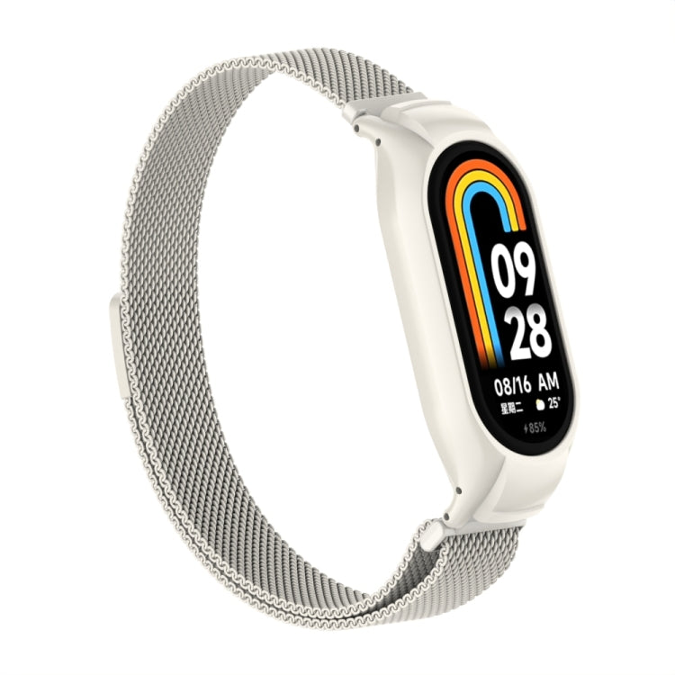 For Xiaomi Mi Band 8 Integrated Metal Case + Milanese Magnetic Watch Band(Beige) - Smart Wear by PMC TechLife | Online Shopping South Africa | PMC TechLife