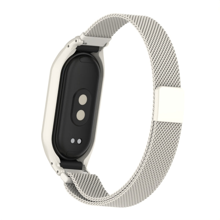 For Xiaomi Mi Band 8 Integrated Metal Case + Milanese Magnetic Watch Band(Beige) - Smart Wear by PMC TechLife | Online Shopping South Africa | PMC TechLife