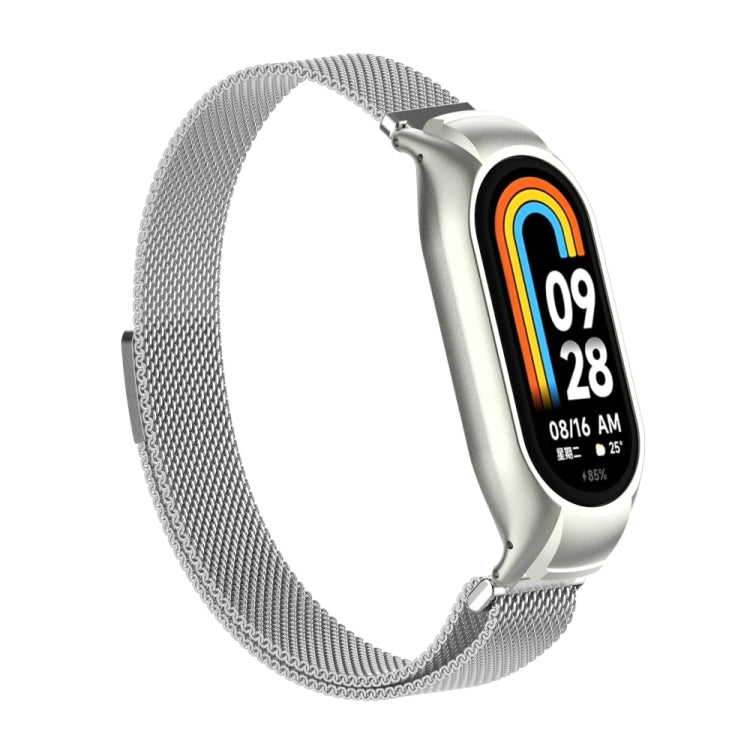 For Xiaomi Mi Band 8 Integrated Metal Case + Milanese Magnetic Watch Band(Silver) - Smart Wear by PMC TechLife | Online Shopping South Africa | PMC TechLife