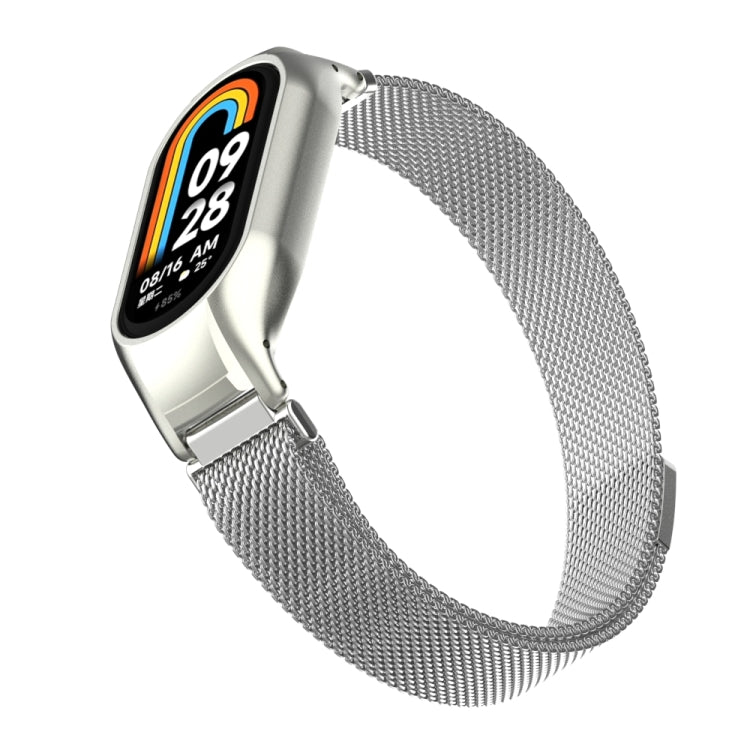 For Xiaomi Mi Band 8 Integrated Metal Case + Milanese Magnetic Watch Band(Silver) - Smart Wear by PMC TechLife | Online Shopping South Africa | PMC TechLife