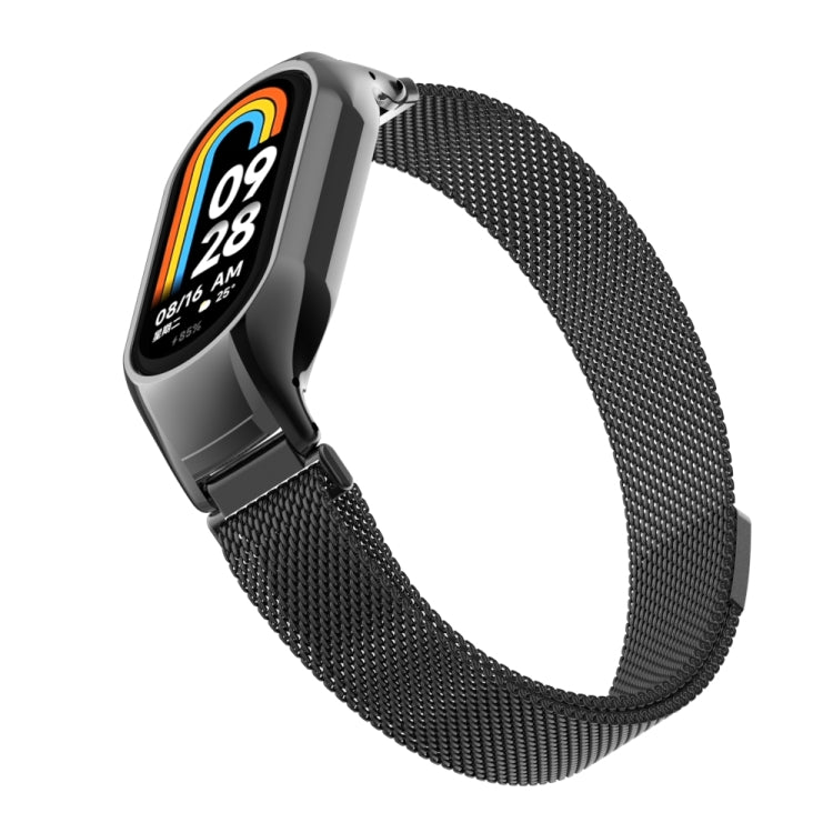 For Xiaomi Mi Band 8 Integrated Metal Case + Milanese Magnetic Watch Band(Black) - Smart Wear by PMC TechLife | Online Shopping South Africa | PMC TechLife