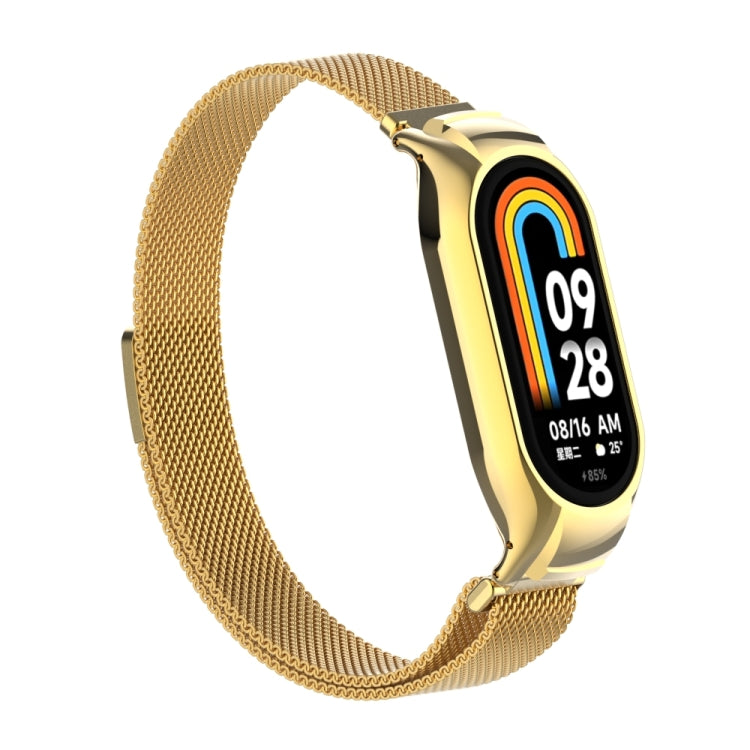 For Xiaomi Mi Band 8 Integrated Metal Case + Milanese Magnetic Watch Band(Gold) - Smart Wear by PMC TechLife | Online Shopping South Africa | PMC TechLife