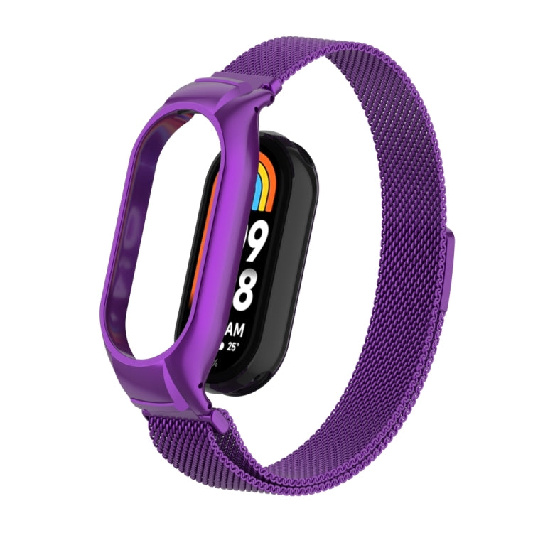 For Xiaomi Mi Band 8 Integrated Metal Case + Milanese Magnetic Watch Band(Purple) - Smart Wear by PMC TechLife | Online Shopping South Africa | PMC TechLife
