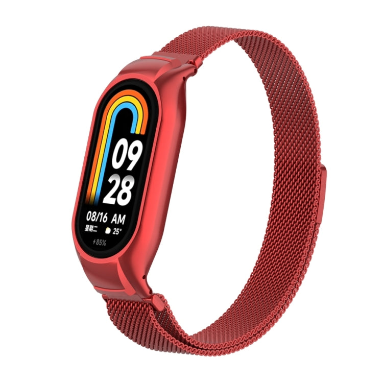 For Xiaomi Mi Band 8 Integrated Metal Case + Milanese Magnetic Watch Band(Red) - Smart Wear by PMC TechLife | Online Shopping South Africa | PMC TechLife