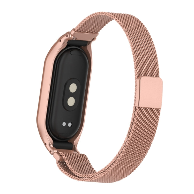 For Xiaomi Mi Band 8 Integrated Metal Case + Milanese Magnetic Watch Band(Rose Red) - Smart Wear by PMC TechLife | Online Shopping South Africa | PMC TechLife