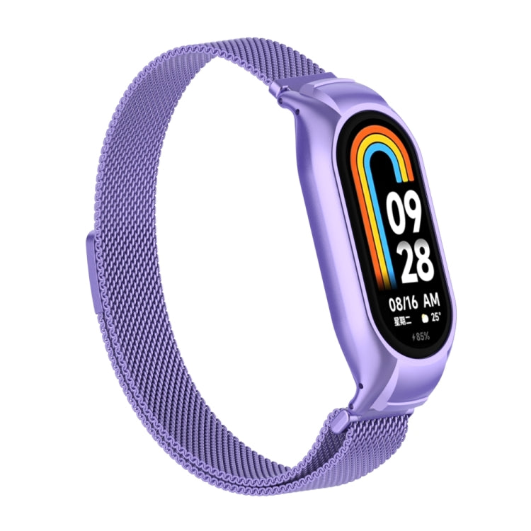 For Xiaomi Mi Band 8 Integrated Metal Case + Milanese Magnetic Watch Band(Hyun Purple) - Smart Wear by PMC TechLife | Online Shopping South Africa | PMC TechLife