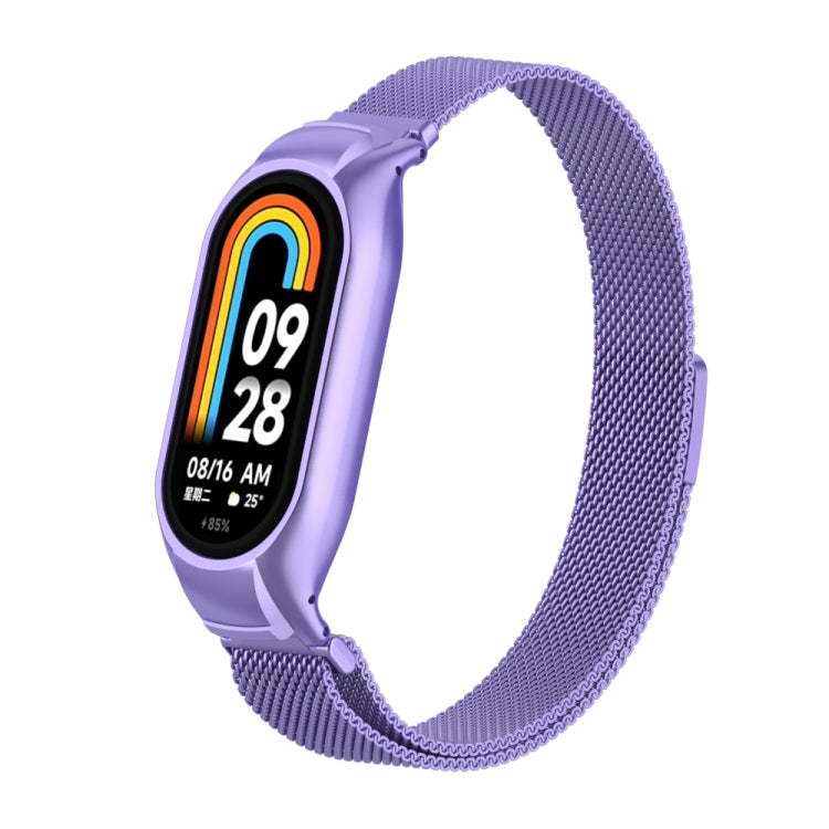For Xiaomi Mi Band 8 Integrated Metal Case + Milanese Magnetic Watch Band(Hyun Purple) - Smart Wear by PMC TechLife | Online Shopping South Africa | PMC TechLife