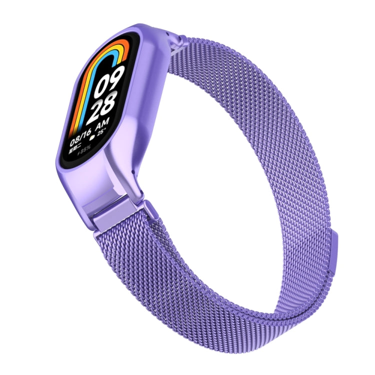 For Xiaomi Mi Band 8 Integrated Metal Case + Milanese Magnetic Watch Band(Hyun Purple) - Smart Wear by PMC TechLife | Online Shopping South Africa | PMC TechLife
