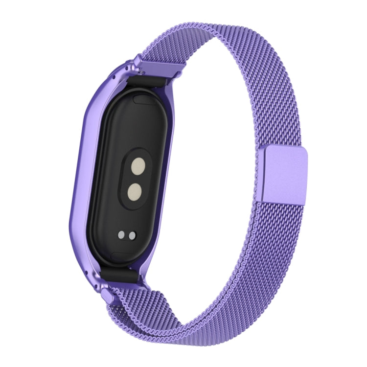 For Xiaomi Mi Band 8 Integrated Metal Case + Milanese Magnetic Watch Band(Hyun Purple) - Smart Wear by PMC TechLife | Online Shopping South Africa | PMC TechLife
