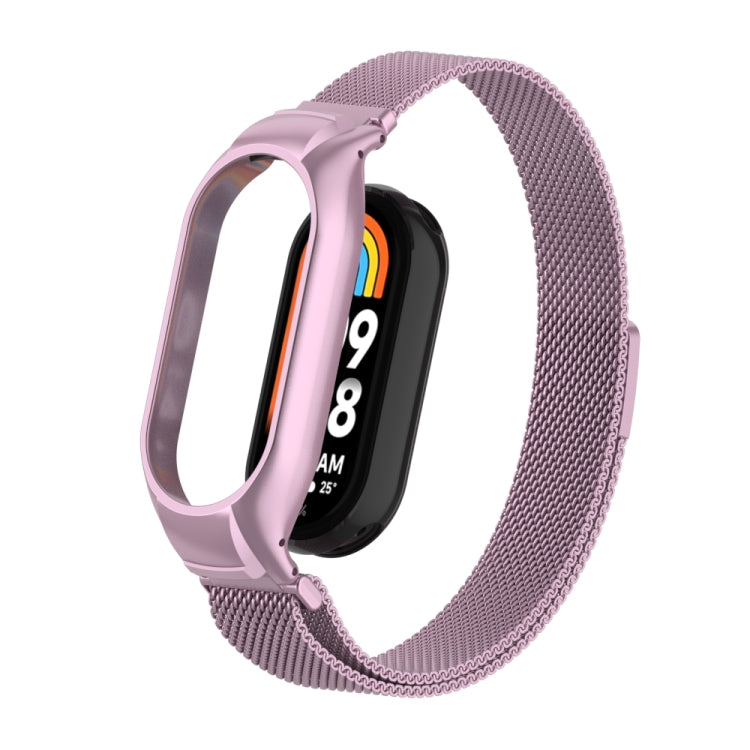 For Xiaomi Mi Band 8 Integrated Metal Case + Milanese Magnetic Watch Band(Rose Pink) - Smart Wear by PMC TechLife | Online Shopping South Africa | PMC TechLife