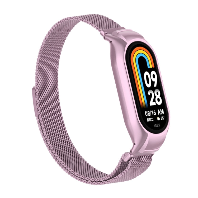 For Xiaomi Mi Band 8 Integrated Metal Case + Milanese Magnetic Watch Band(Rose Pink) - Smart Wear by PMC TechLife | Online Shopping South Africa | PMC TechLife
