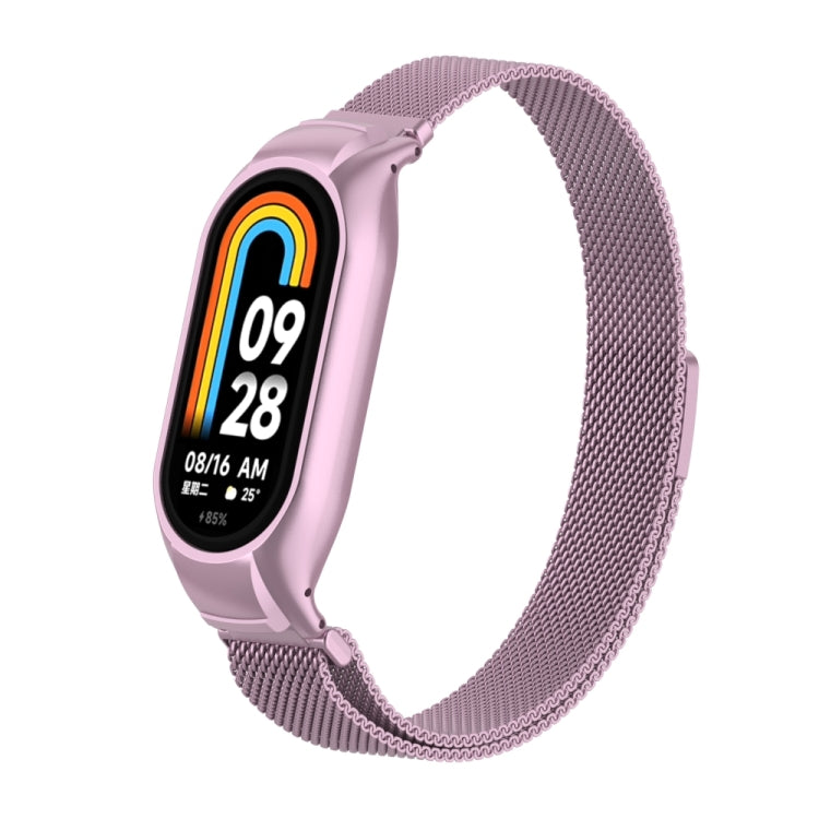 For Xiaomi Mi Band 8 Integrated Metal Case + Milanese Magnetic Watch Band(Rose Pink) - Smart Wear by PMC TechLife | Online Shopping South Africa | PMC TechLife
