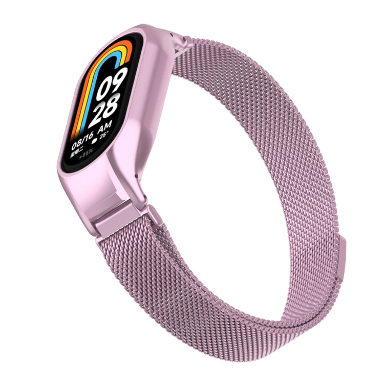 For Xiaomi Mi Band 8 Integrated Metal Case + Milanese Magnetic Watch Band(Rose Pink) - Smart Wear by PMC TechLife | Online Shopping South Africa | PMC TechLife