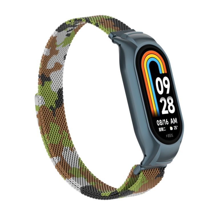 For Xiaomi Mi Band 8 Integrated Metal Case + Milanese Magnetic Watch Band(Grass Green) - Smart Wear by PMC TechLife | Online Shopping South Africa | PMC TechLife