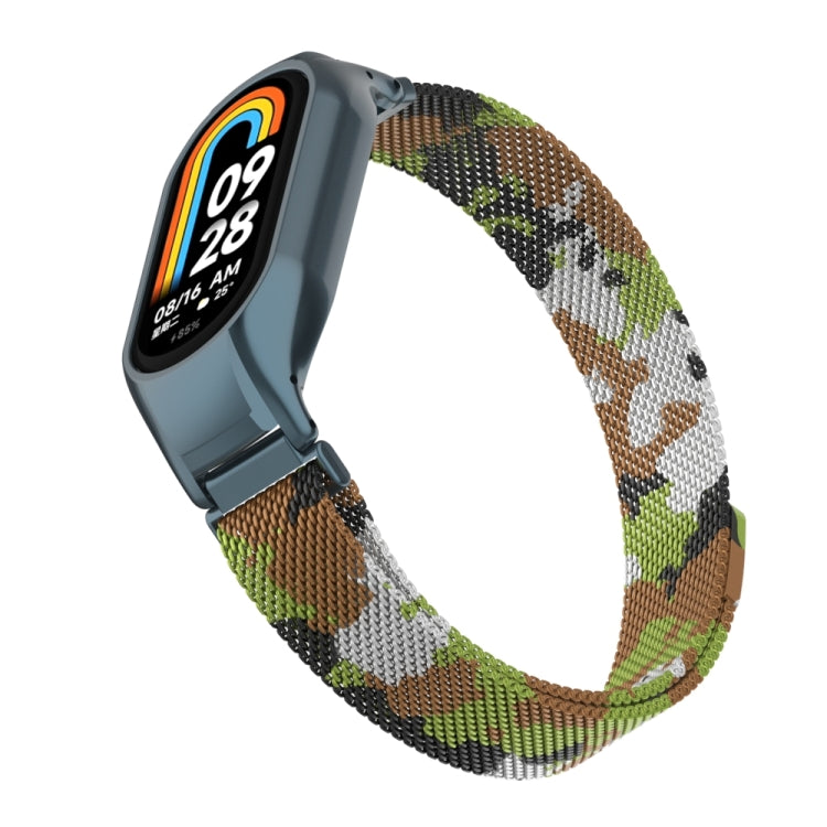 For Xiaomi Mi Band 8 Integrated Metal Case + Milanese Magnetic Watch Band(Grass Green) - Smart Wear by PMC TechLife | Online Shopping South Africa | PMC TechLife