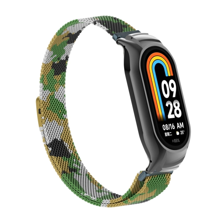 For Xiaomi Mi Band 8 Integrated Metal Case + Milanese Magnetic Watch Band(Army Green) - Smart Wear by PMC TechLife | Online Shopping South Africa | PMC TechLife