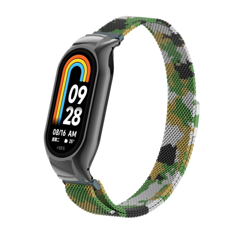 For Xiaomi Mi Band 8 Integrated Metal Case + Milanese Magnetic Watch Band(Army Green) - Smart Wear by PMC TechLife | Online Shopping South Africa | PMC TechLife