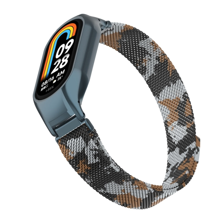 For Xiaomi Mi Band 8 Integrated Metal Case + Milanese Magnetic Watch Band(Brown) - Smart Wear by PMC TechLife | Online Shopping South Africa | PMC TechLife