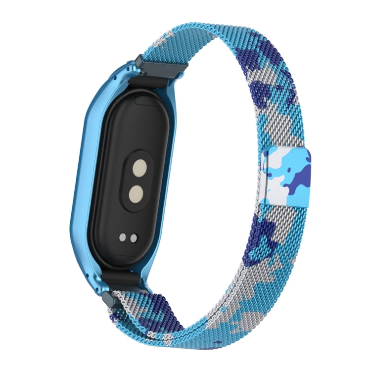 For Xiaomi Mi Band 8 Integrated Metal Case + Milanese Magnetic Watch Band(Camouflage Blue) - Smart Wear by PMC TechLife | Online Shopping South Africa | PMC TechLife